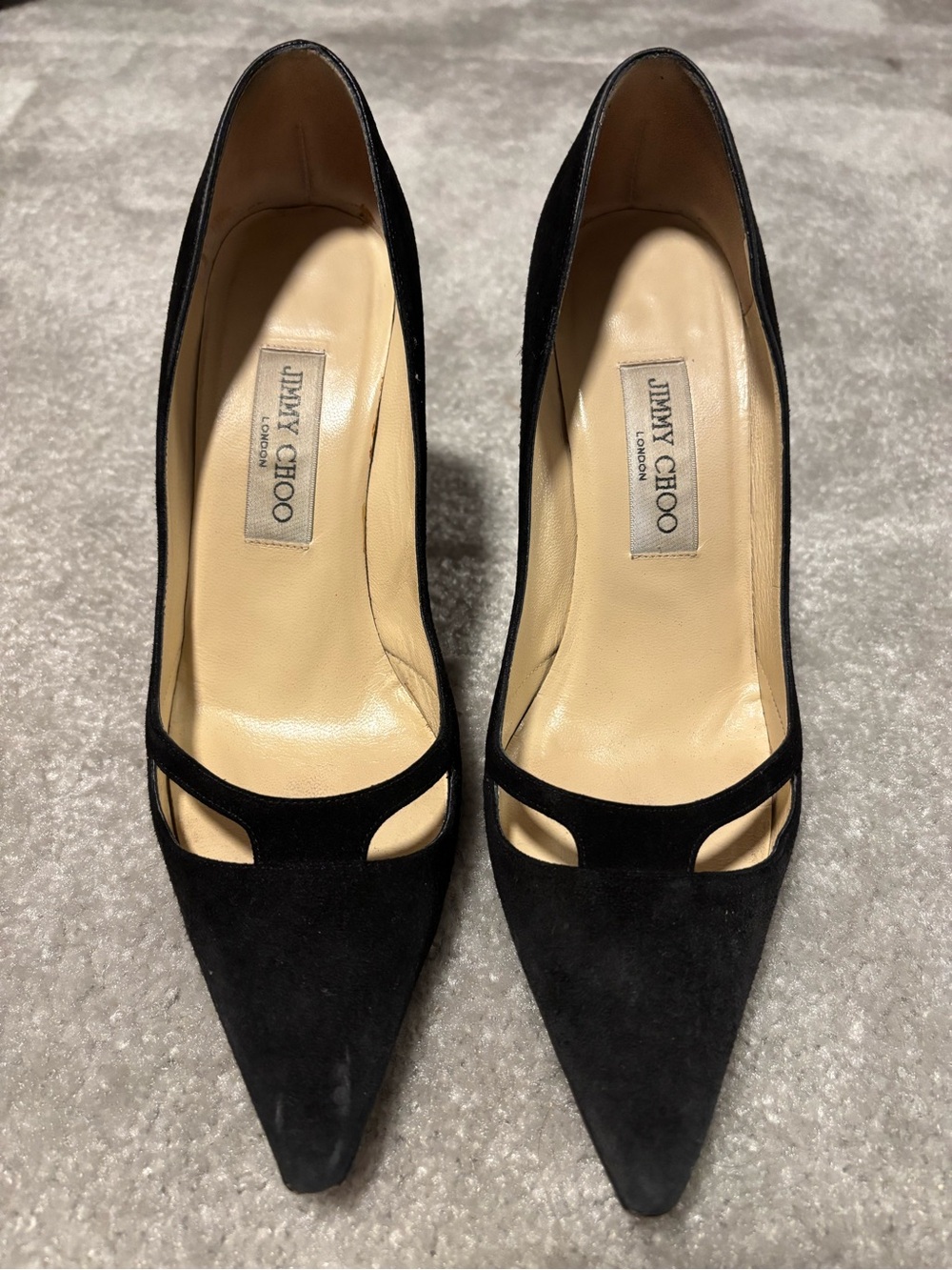 Jimmy Choo Merritt Black Suede Pointed Toe Cutout Pumps